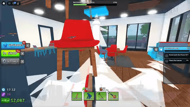 Carried chair and cyan outlined furniture targets