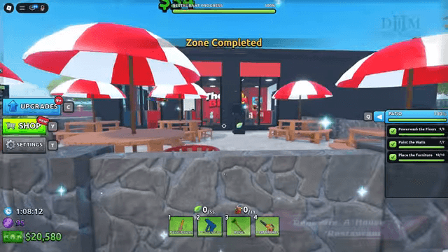 Completed Patio checklist and Zone Completed message